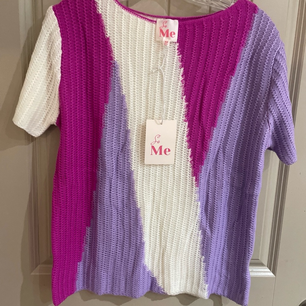 So Me Pink, Purple, and White Knit Blouse